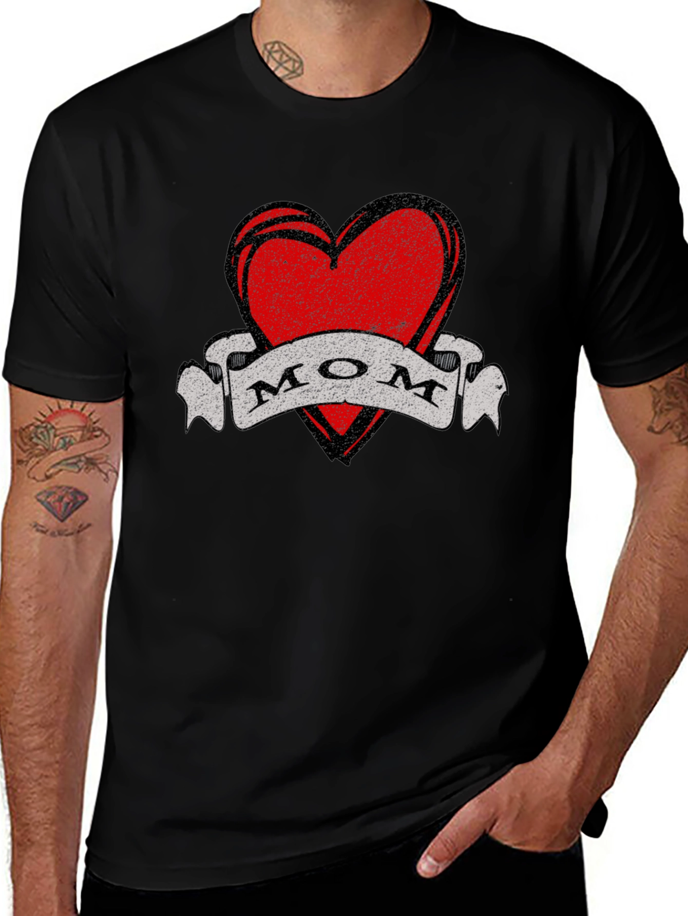 Mom Heart Tattoo Style Graphic T-Shirt