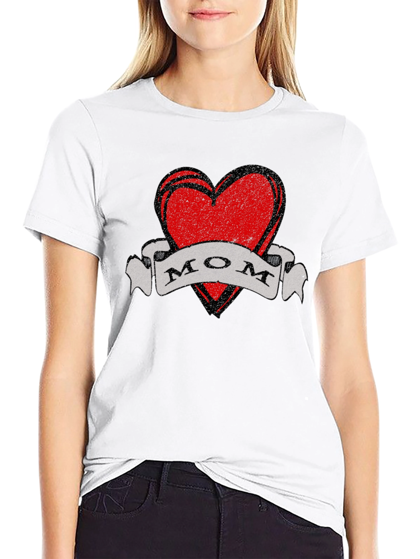 Mom Heart Tattoo Style Graphic T-Shirt