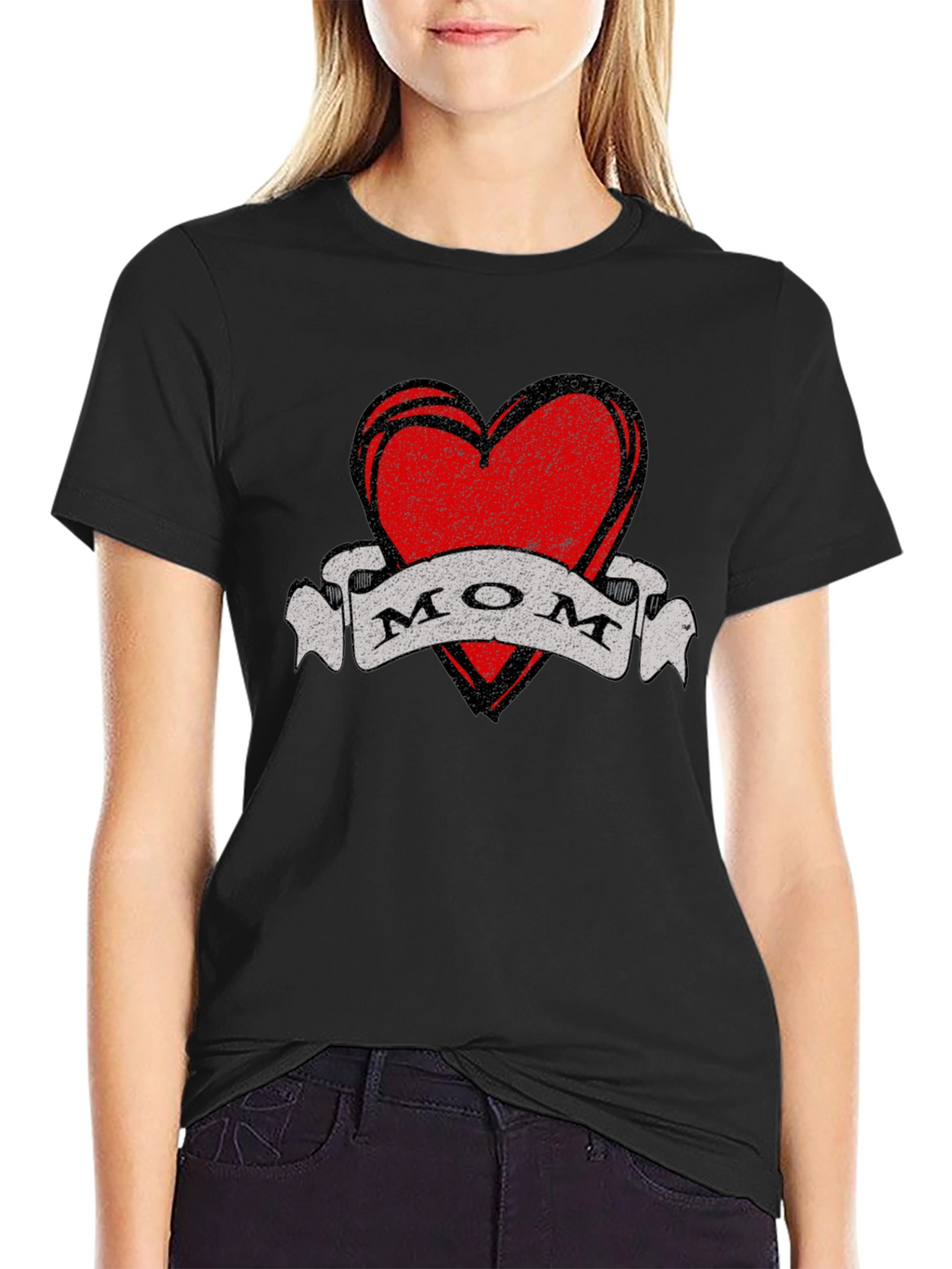 Mom Heart Tattoo Style Graphic T-Shirt