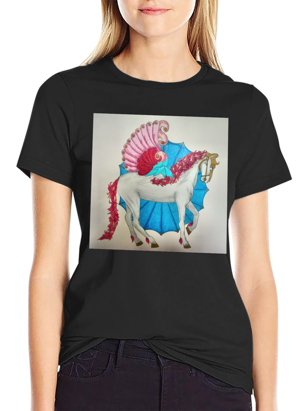 Fantasy Horse Graphic Tee - Black