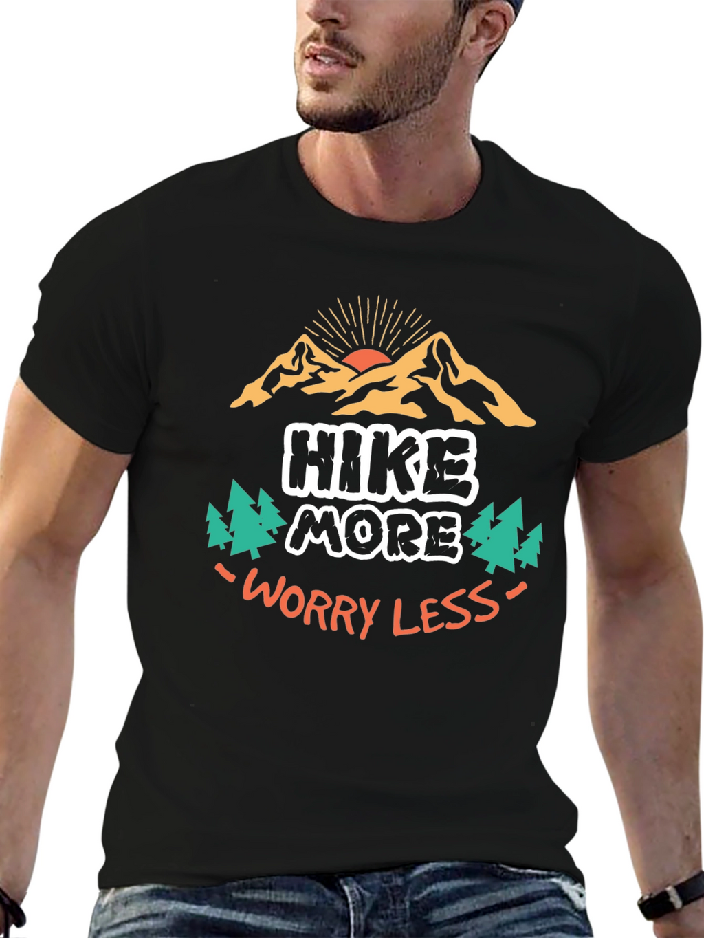 Hike More Worry Less Black Graphic Tee