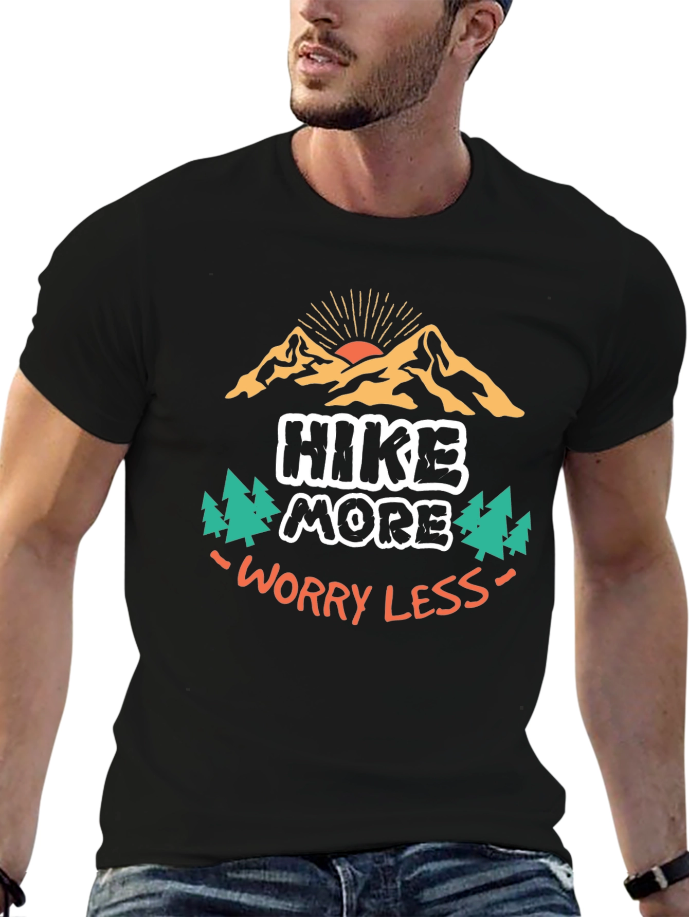 Hike More Worry Less Black Graphic Tee