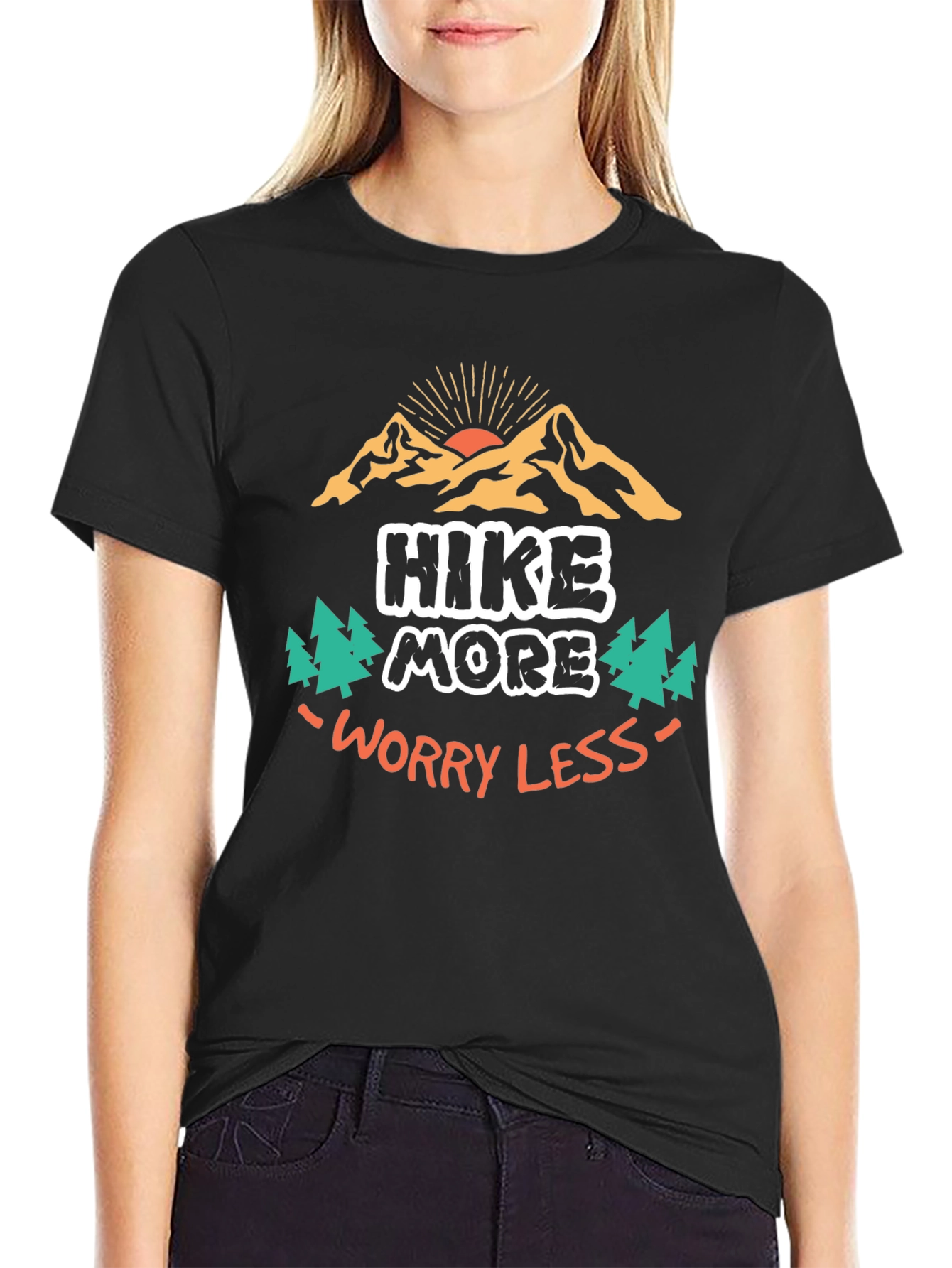 Hike More Worry Less Black Graphic Tee