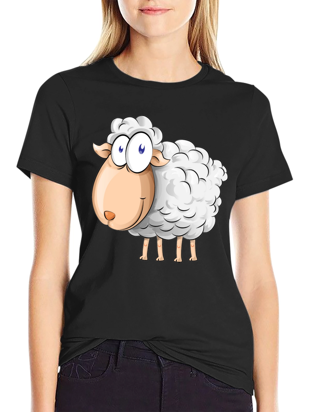 Cartoon Sheep Graphic Black T-Shirt