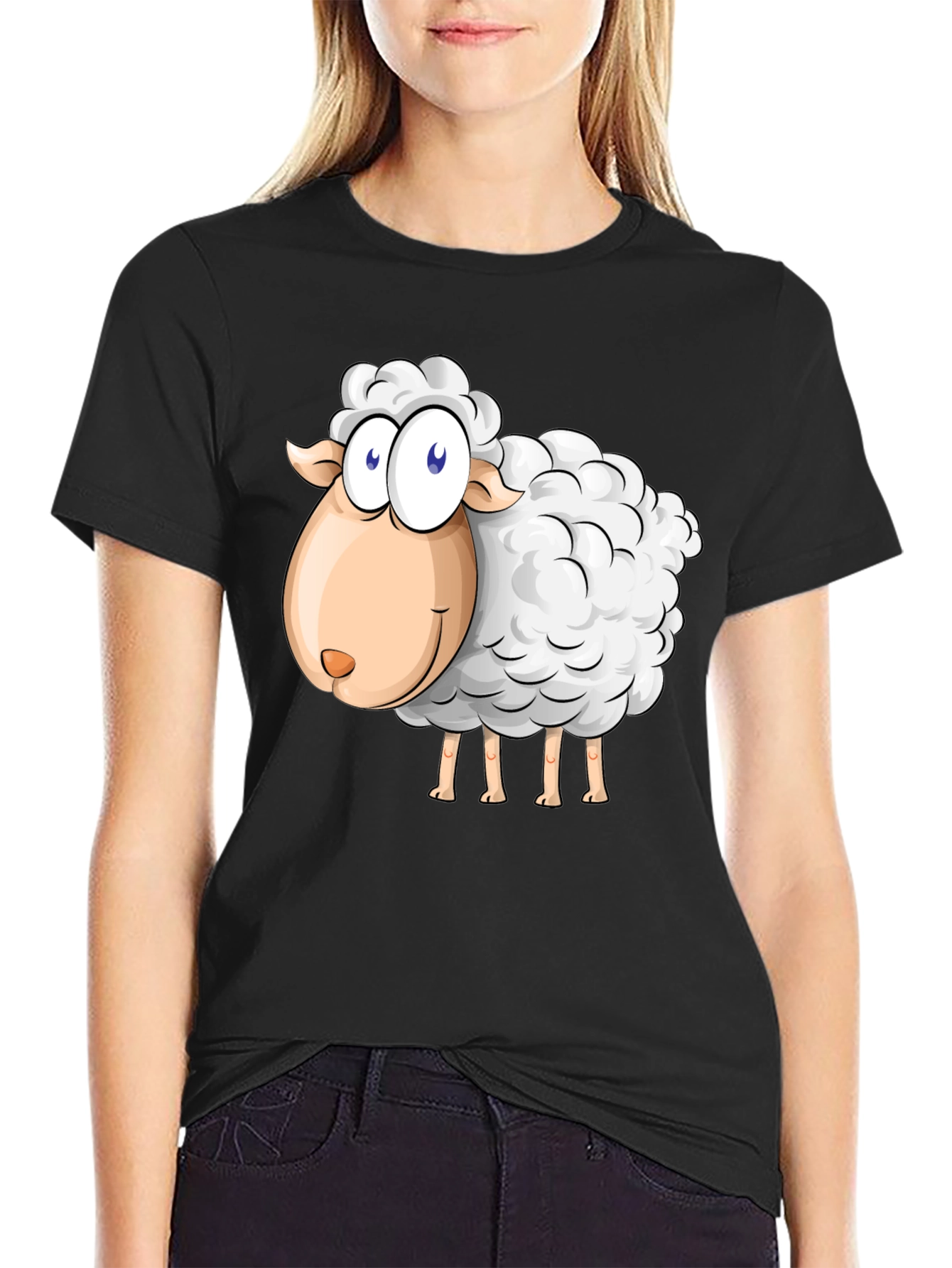 Cartoon Sheep Graphic Black T-Shirt
