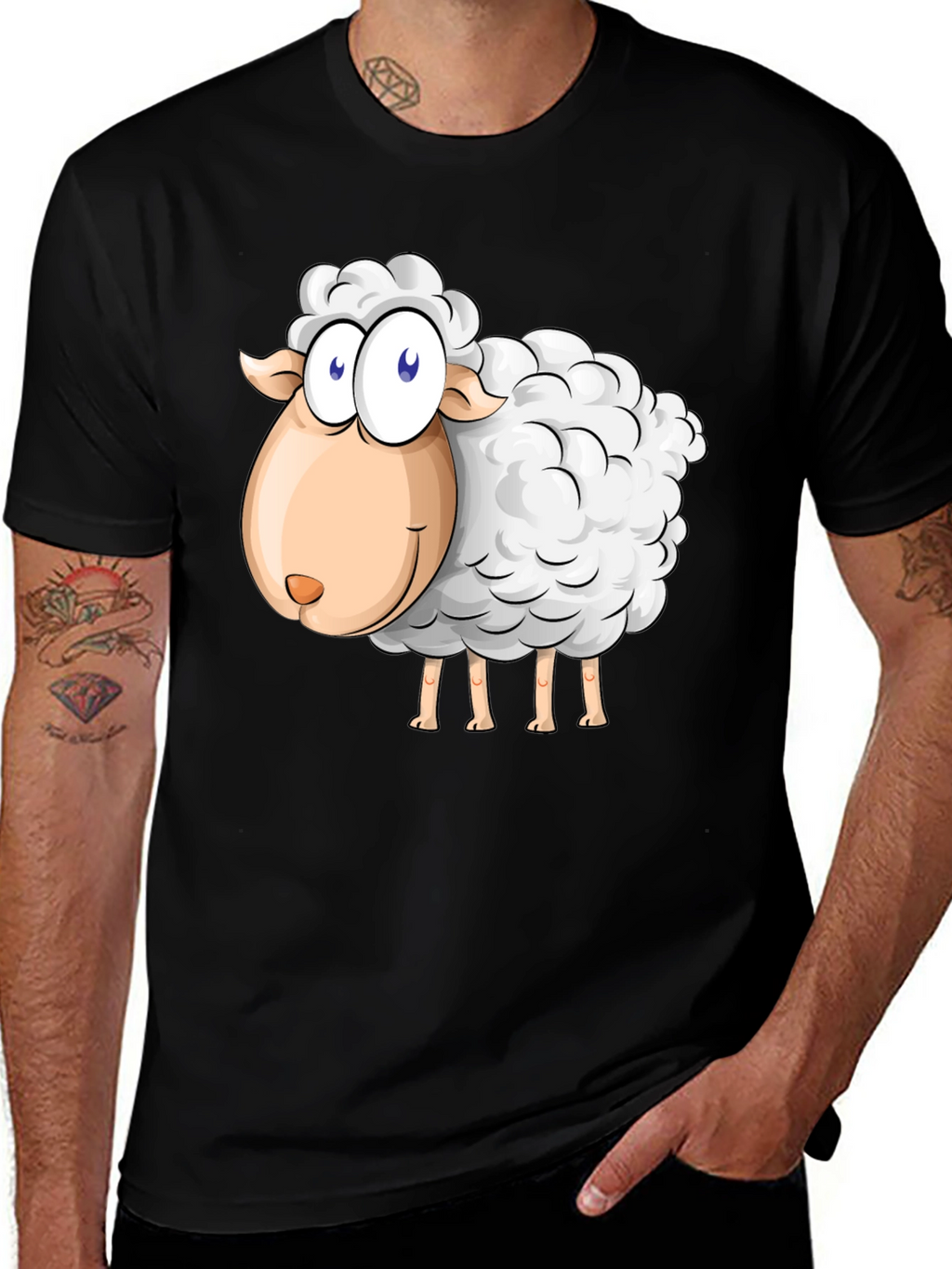 Cartoon Sheep Graphic Black T-Shirt