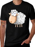 Cartoon Sheep Graphic Black T-Shirt