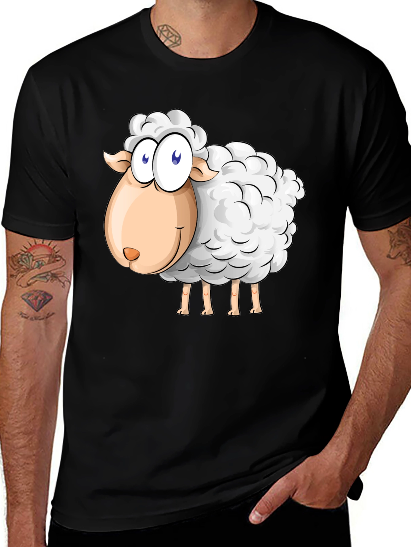 Cartoon Sheep Graphic Black T-Shirt