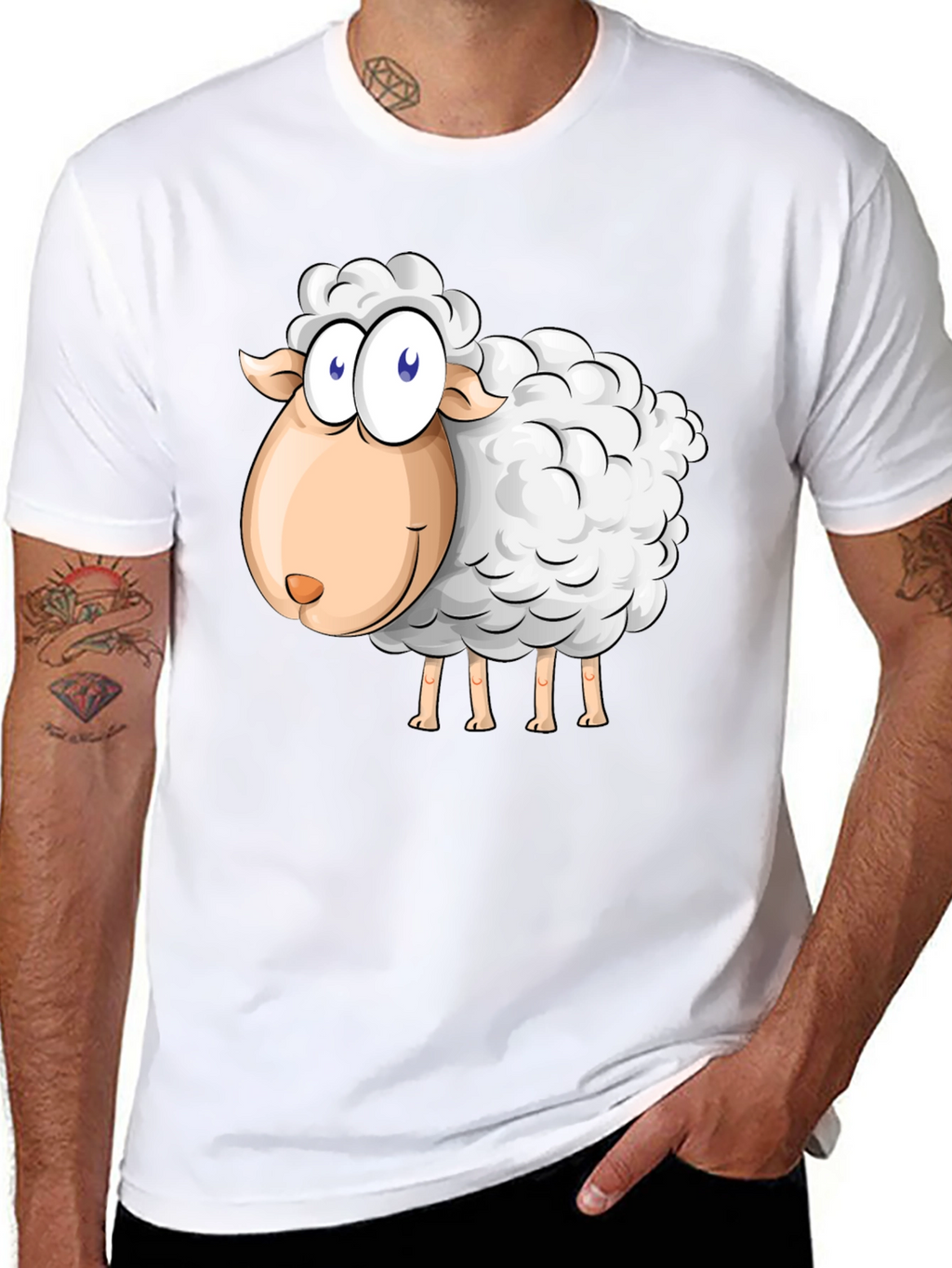 Cartoon Sheep Graphic Black T-Shirt