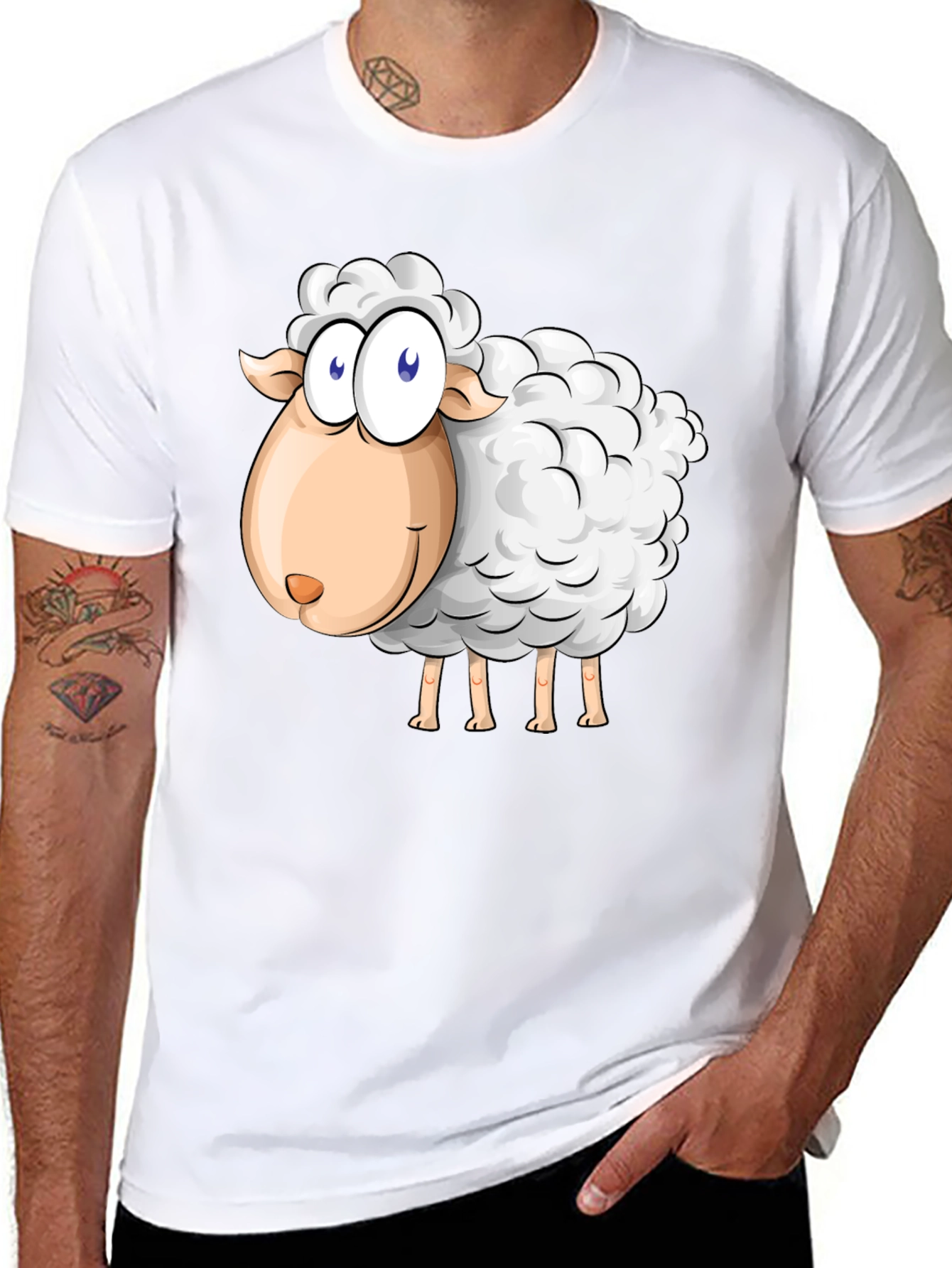 Cartoon Sheep Graphic Black T-Shirt