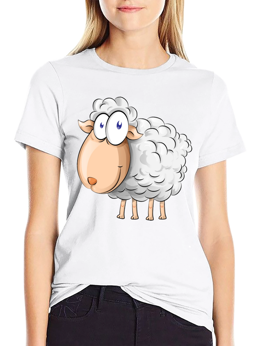 Cartoon Sheep Graphic Black T-Shirt