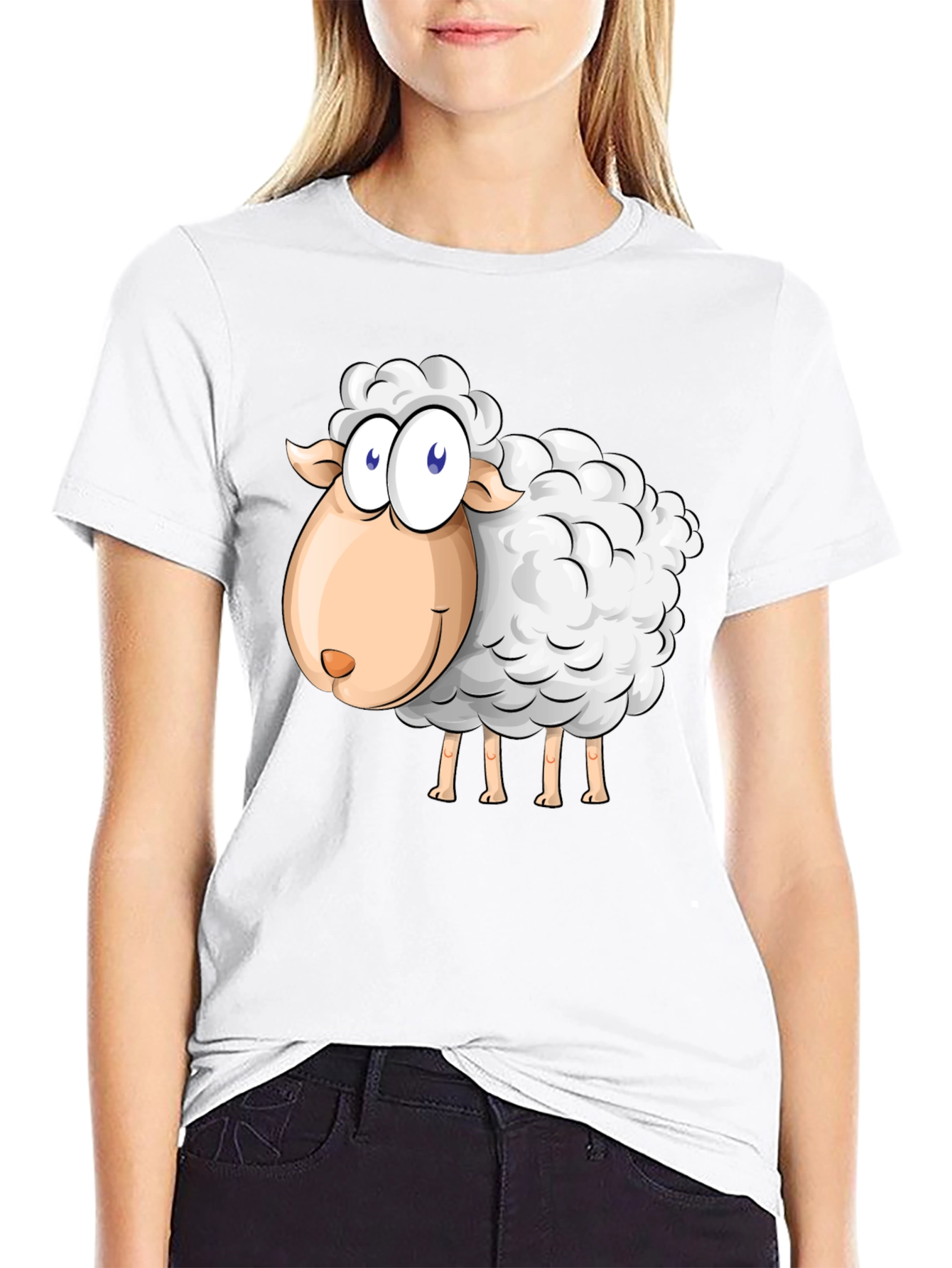 Cartoon Sheep Graphic Black T-Shirt