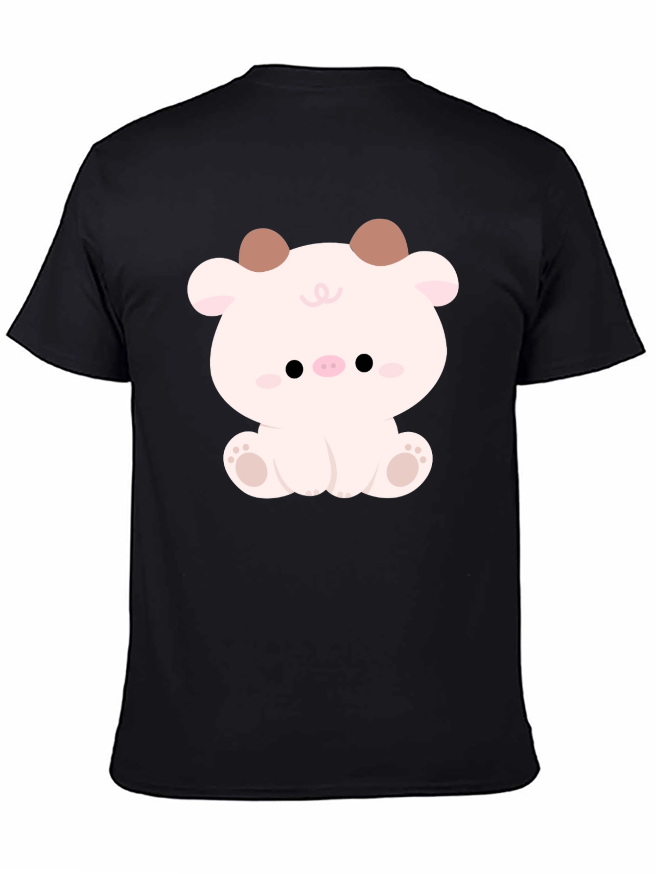 Cute Cartoon Animal Graphic Black T-Shirt