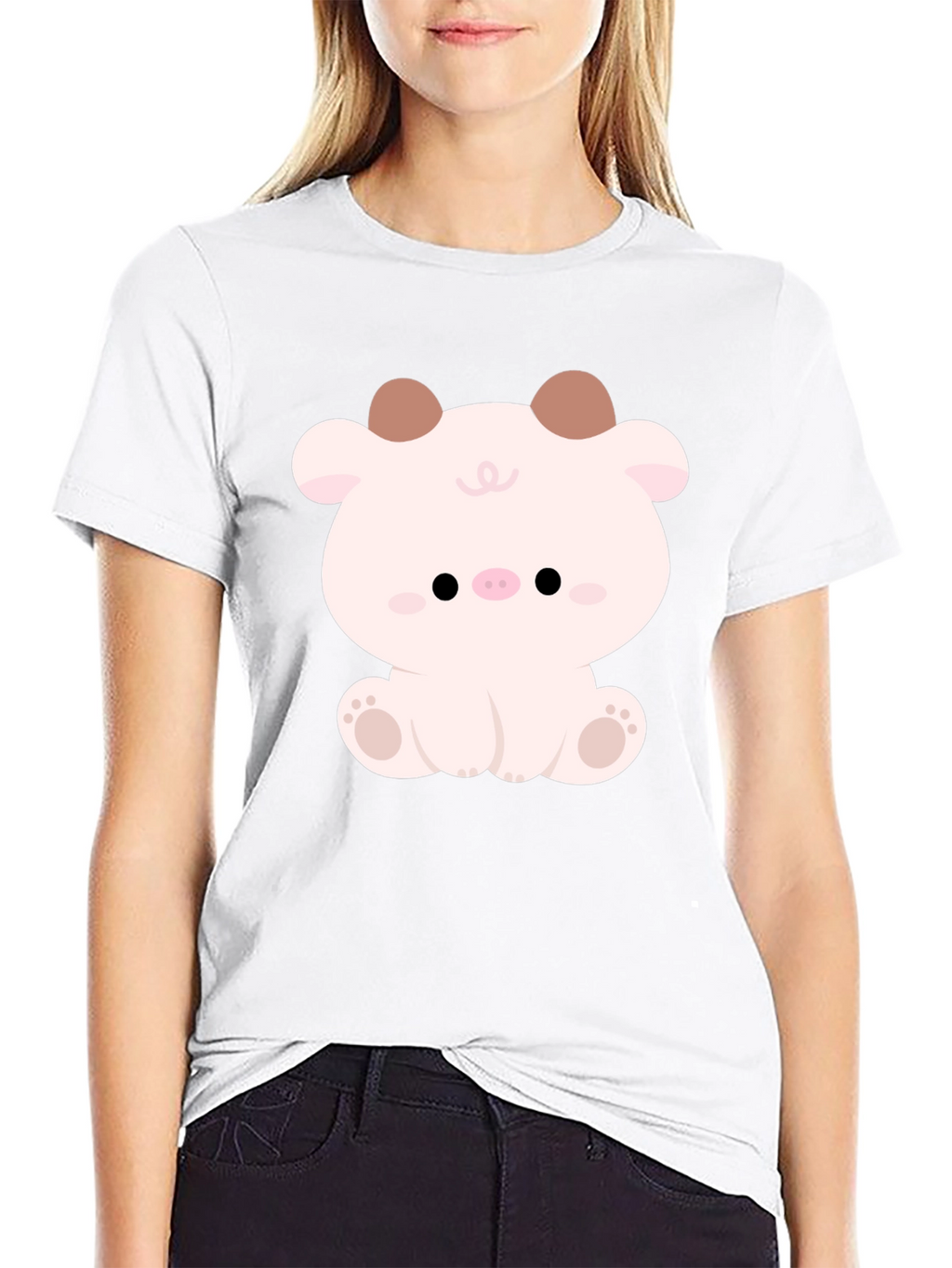Cute Cartoon Animal Graphic Black T-Shirt