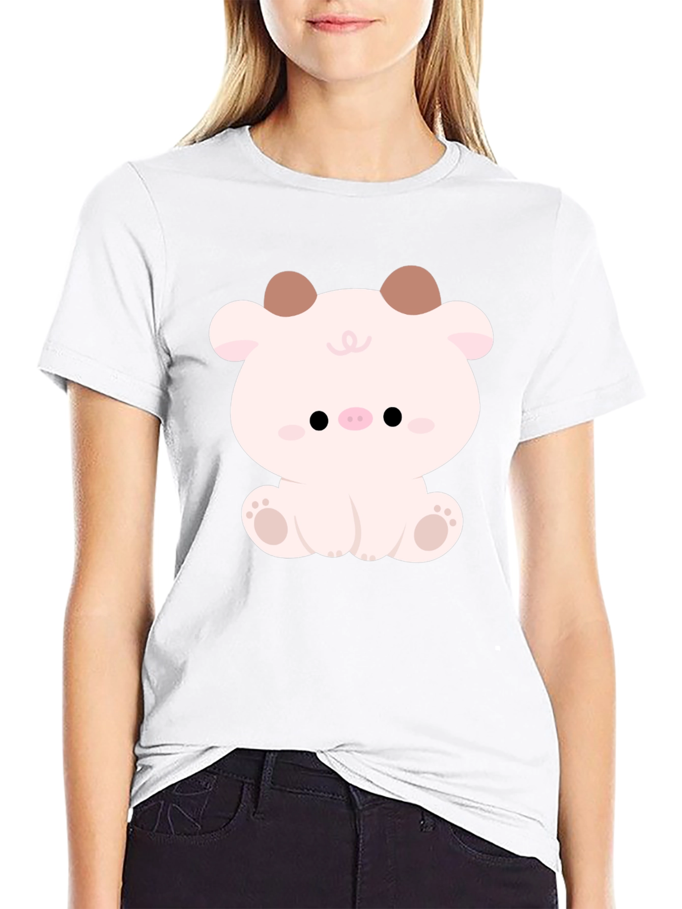 Cute Cartoon Animal Graphic Black T-Shirt