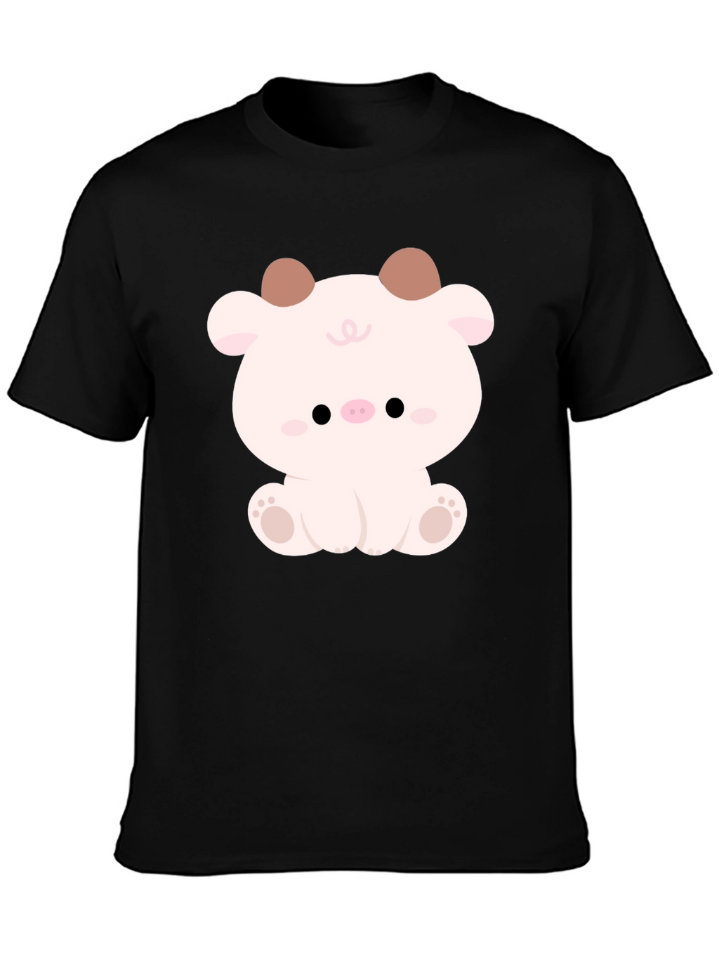 Cute Cartoon Animal Graphic Black T-Shirt
