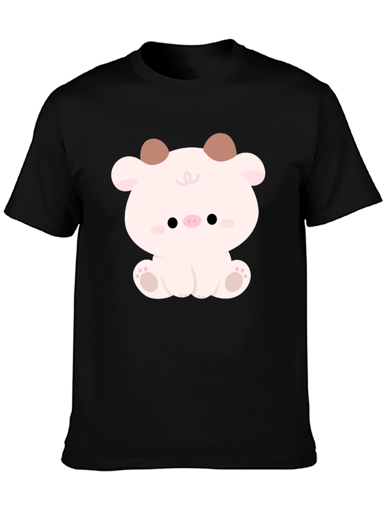 Cute Cartoon Animal Graphic Black T-Shirt