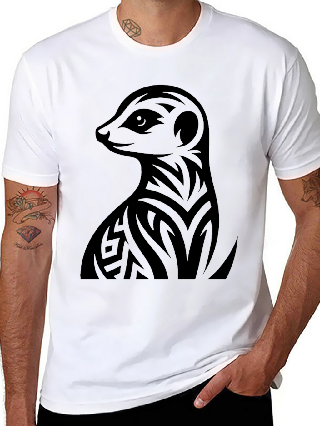 Meerkat Tribal Tattoo Graphic Tee - Black