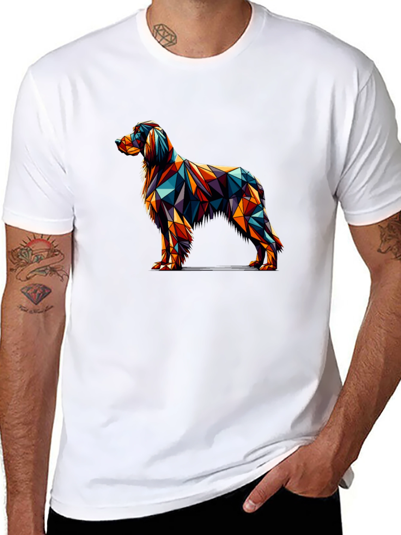 Geometric Dog Graphic Tee - Modern Art Shirt