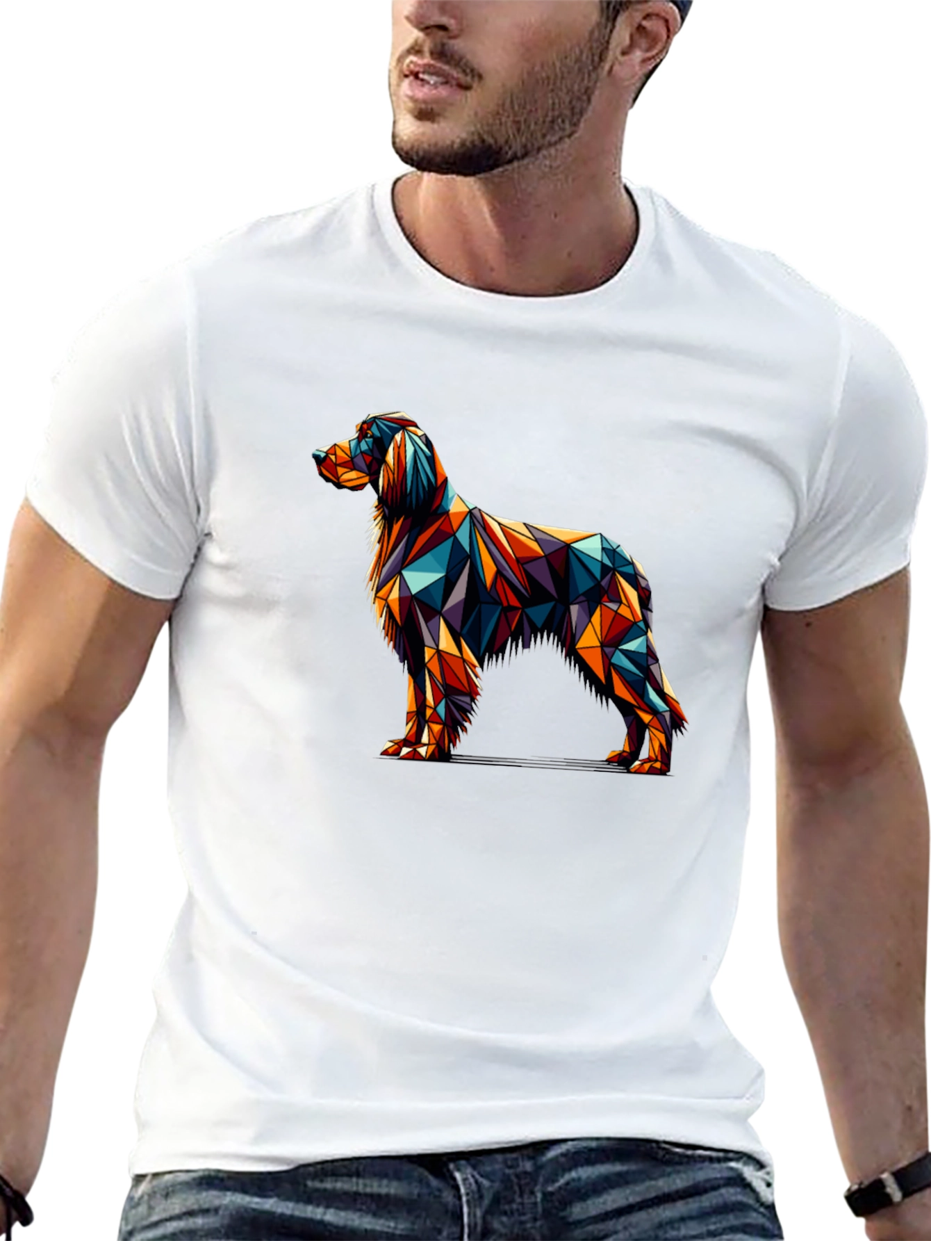 Geometric Dog Graphic Tee - Modern Art Shirt