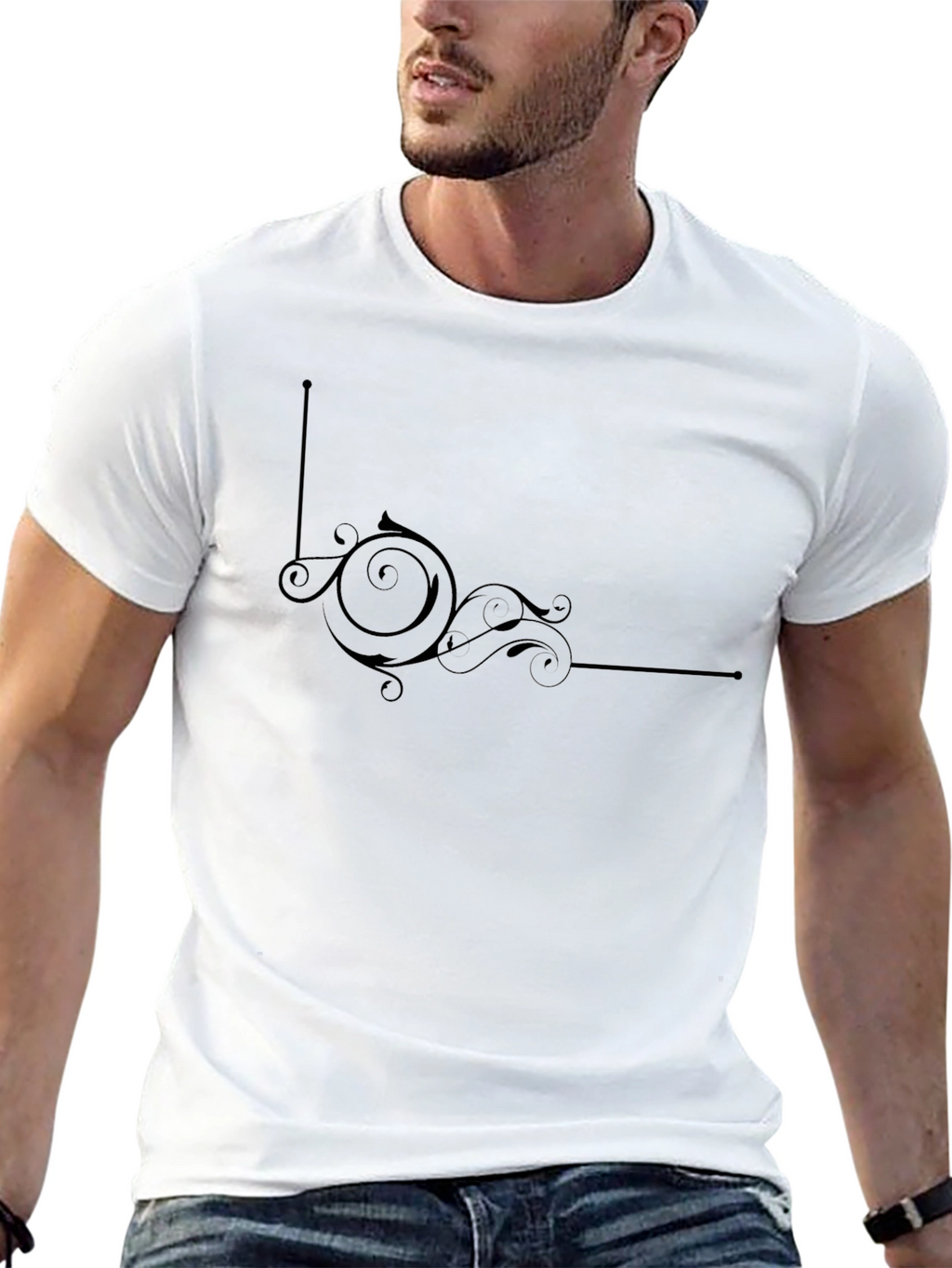 Stylish Black T-Shirt with Ornate Swirl Design