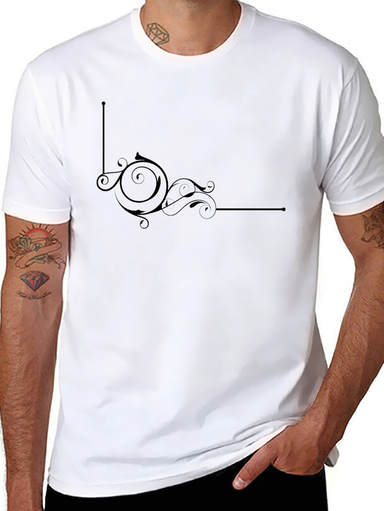 Stylish Black T-Shirt with Ornate Swirl Design