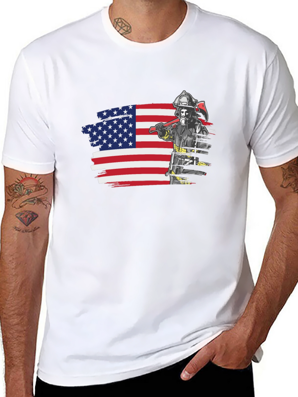 Firefighter USA Flag Graphic Tee