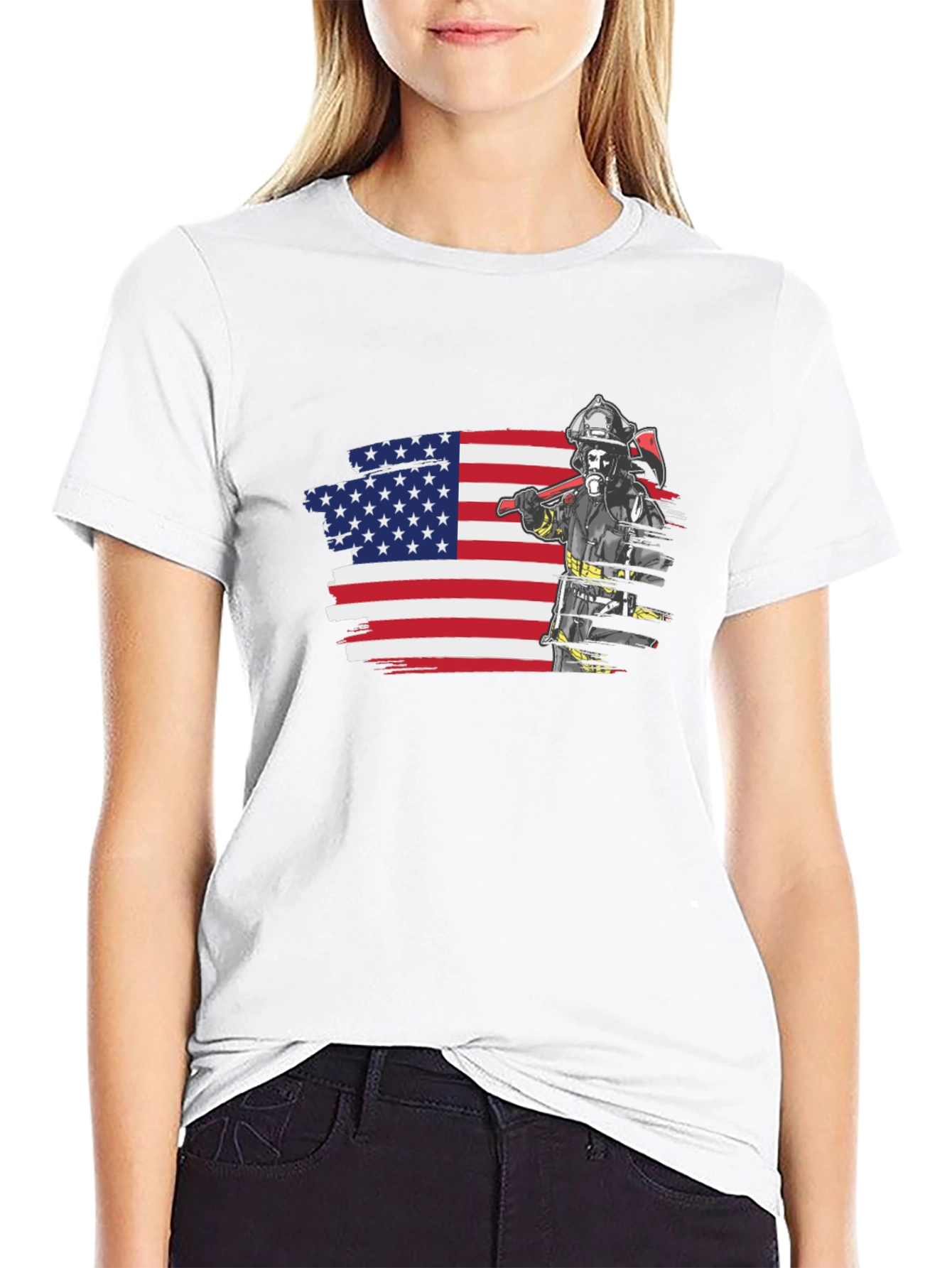 Firefighter USA Flag Graphic Tee