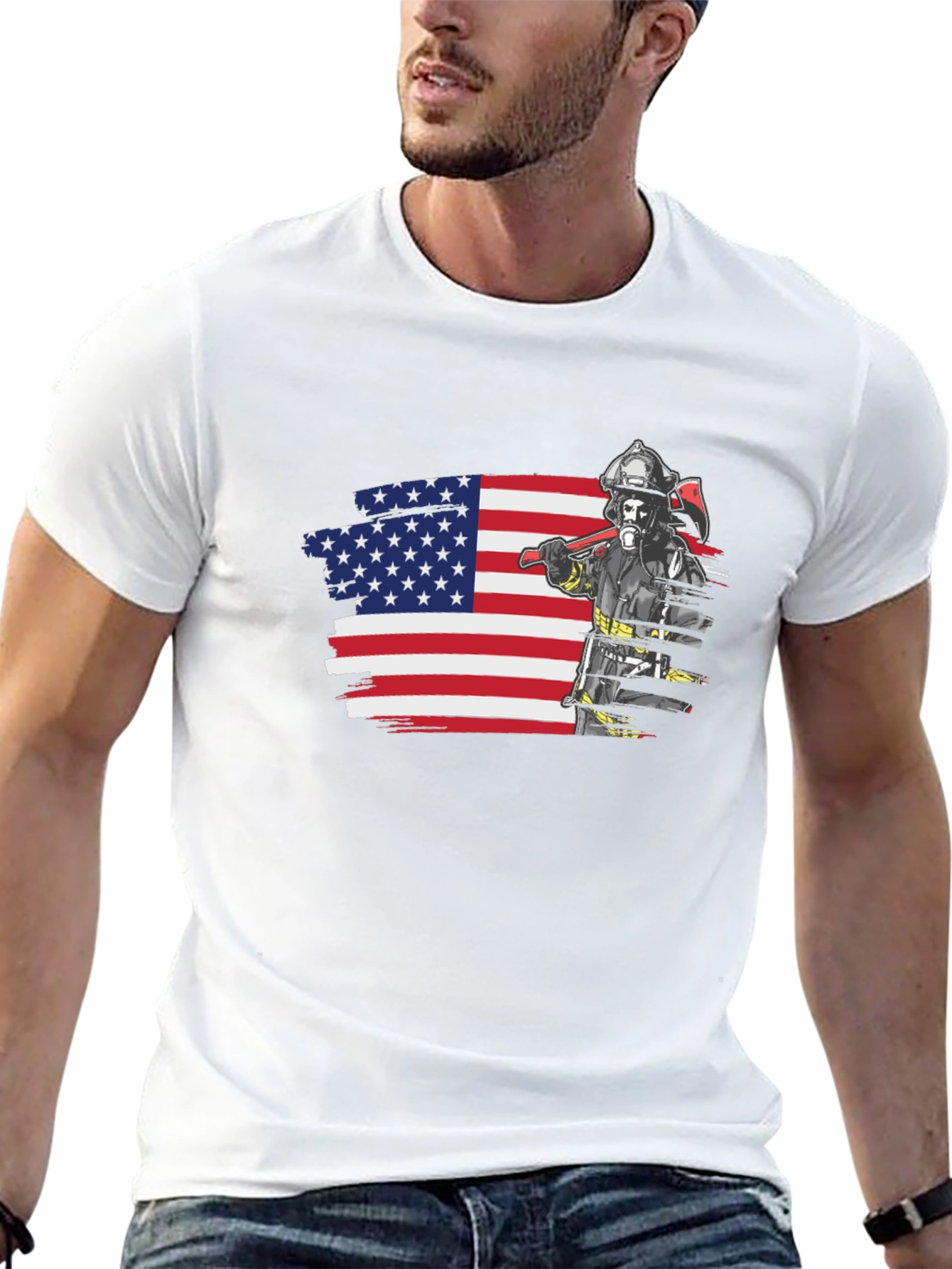 Firefighter USA Flag Graphic Tee