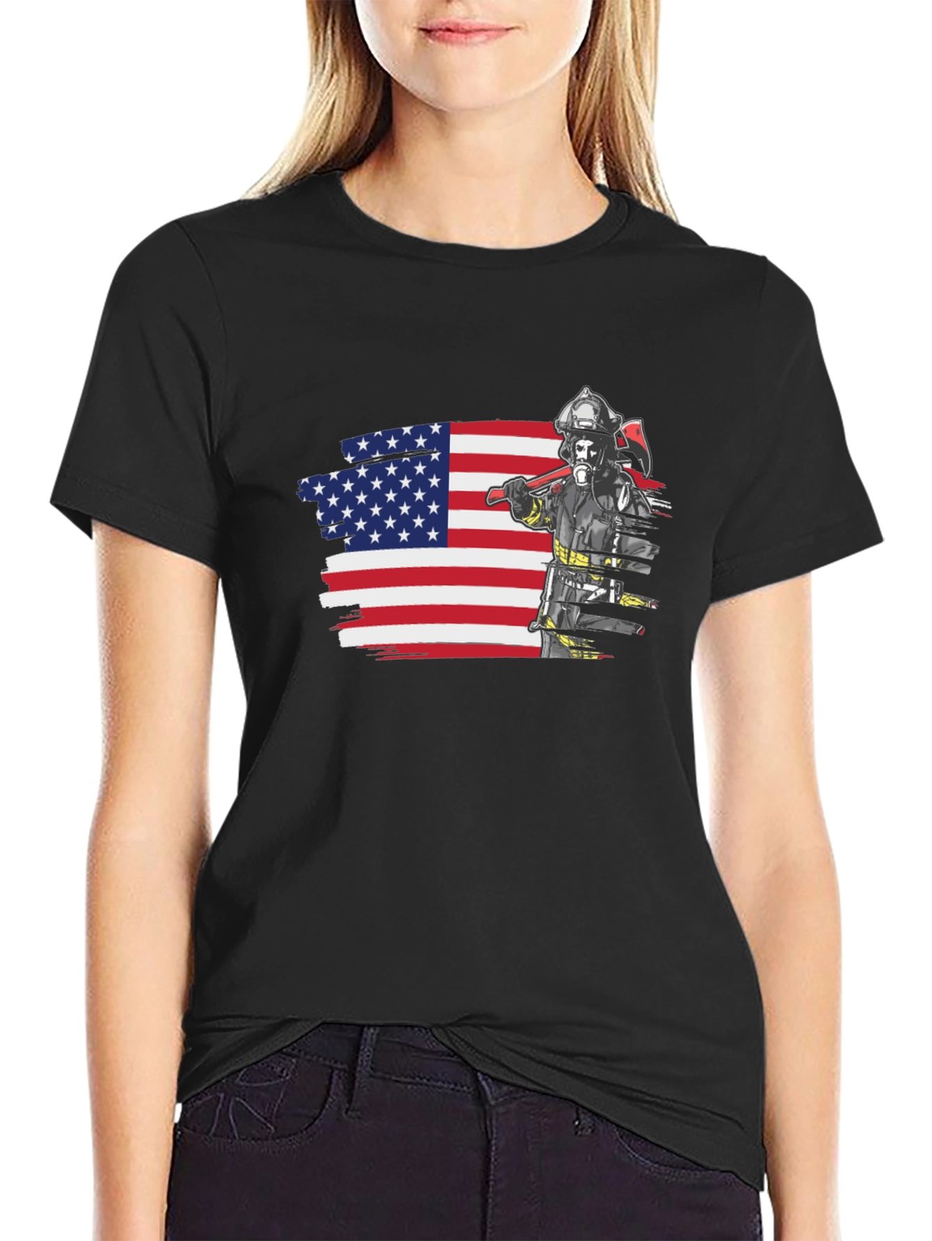 Firefighter USA Flag Graphic Tee