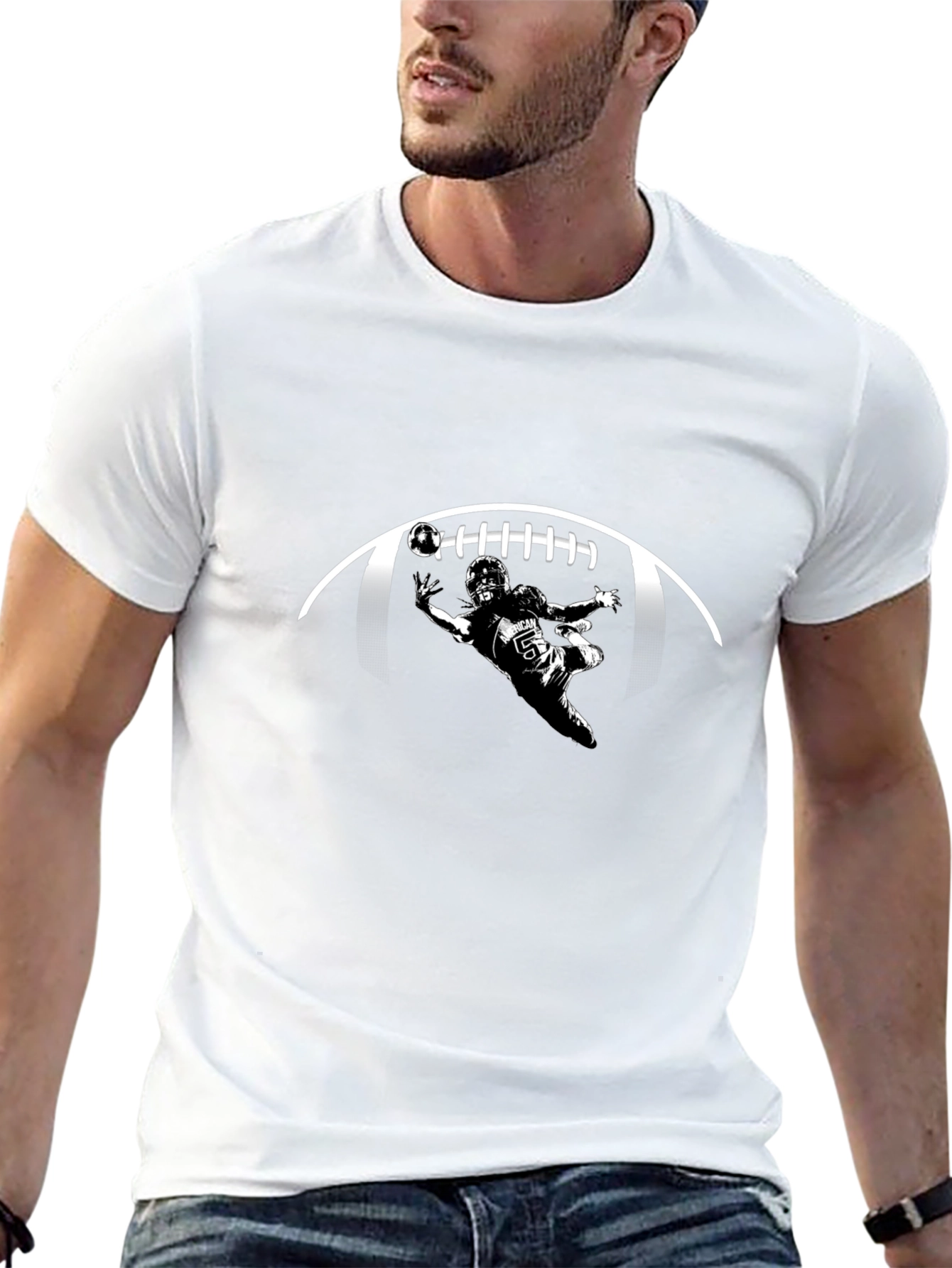 Football Player Graphic Print Black T-Shirt