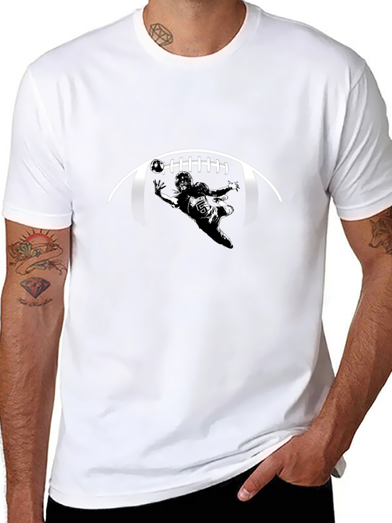 Football Player Graphic Print Black T-Shirt