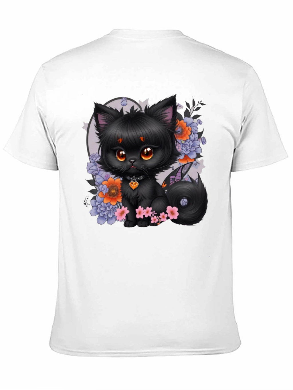 Whimsical Black Cat Floral T-Shirt