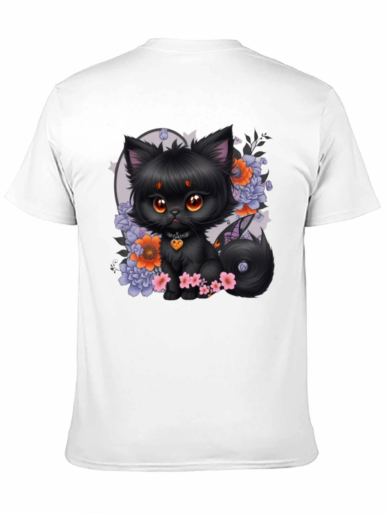 Whimsical Black Cat Floral T-Shirt
