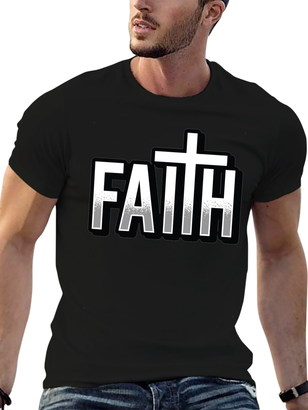 Faith Graphic Print Black T-Shirt for Men