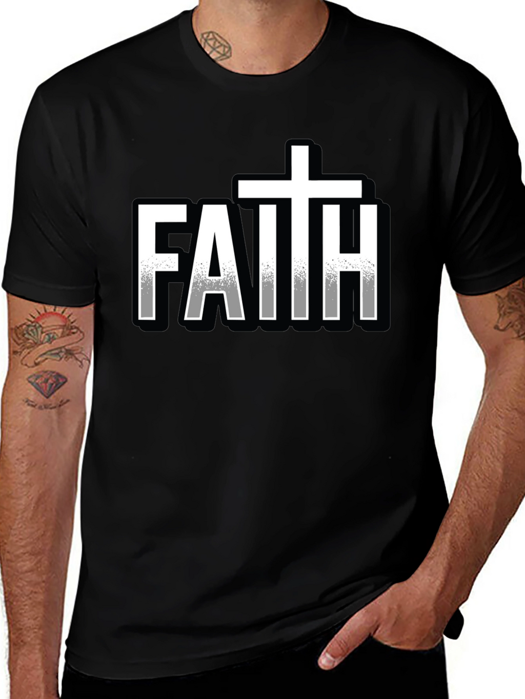 Faith Graphic Print Black T-Shirt for Men