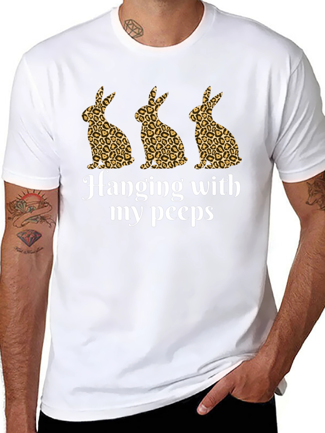 Hanging With My Peeps Easter Bunny Leopard Print T-Shirt