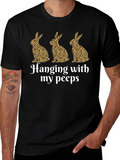 Hanging With My Peeps Easter Bunny Leopard Print T-Shirt