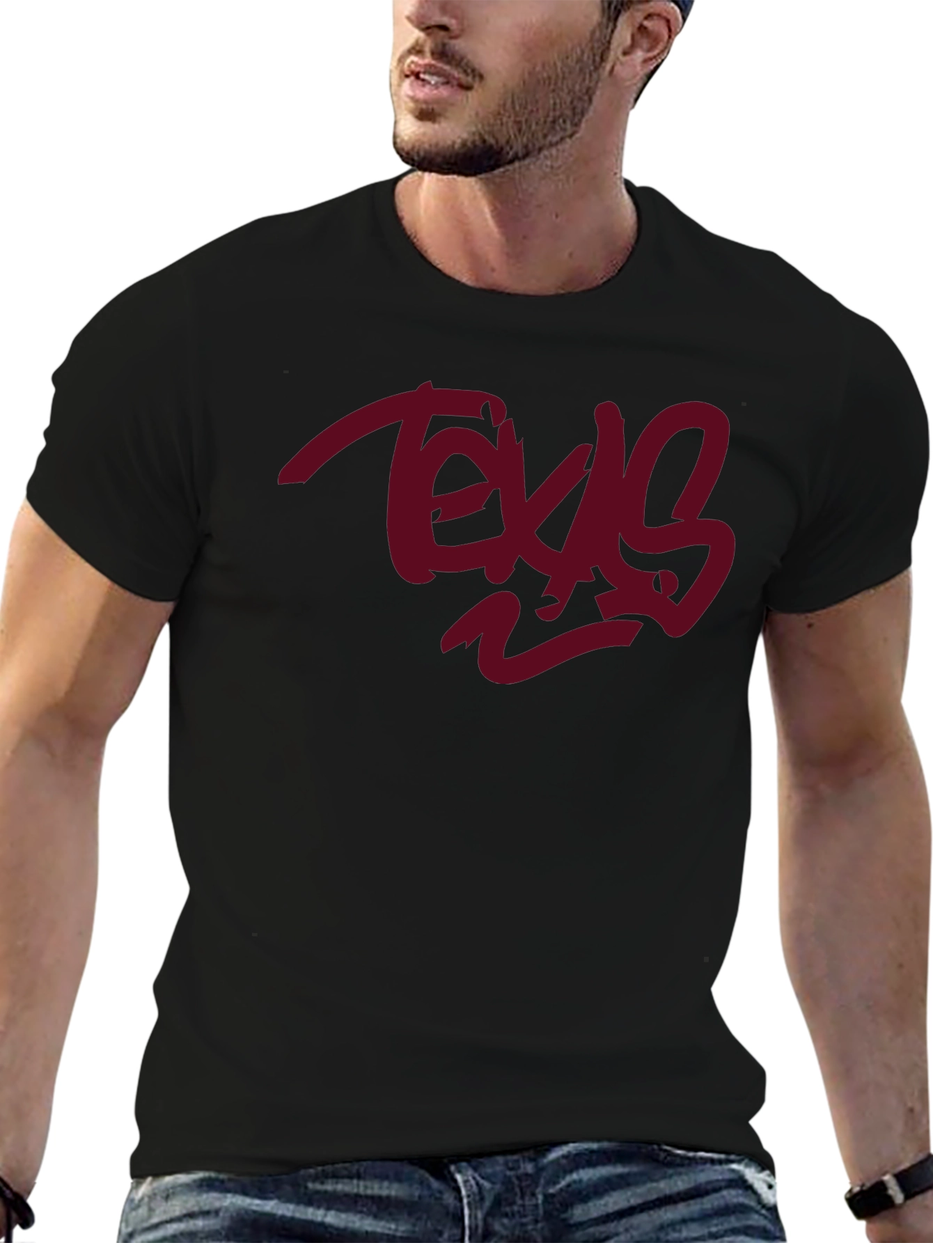 Texas Graphic Tee - Black Cotton Casual Wear