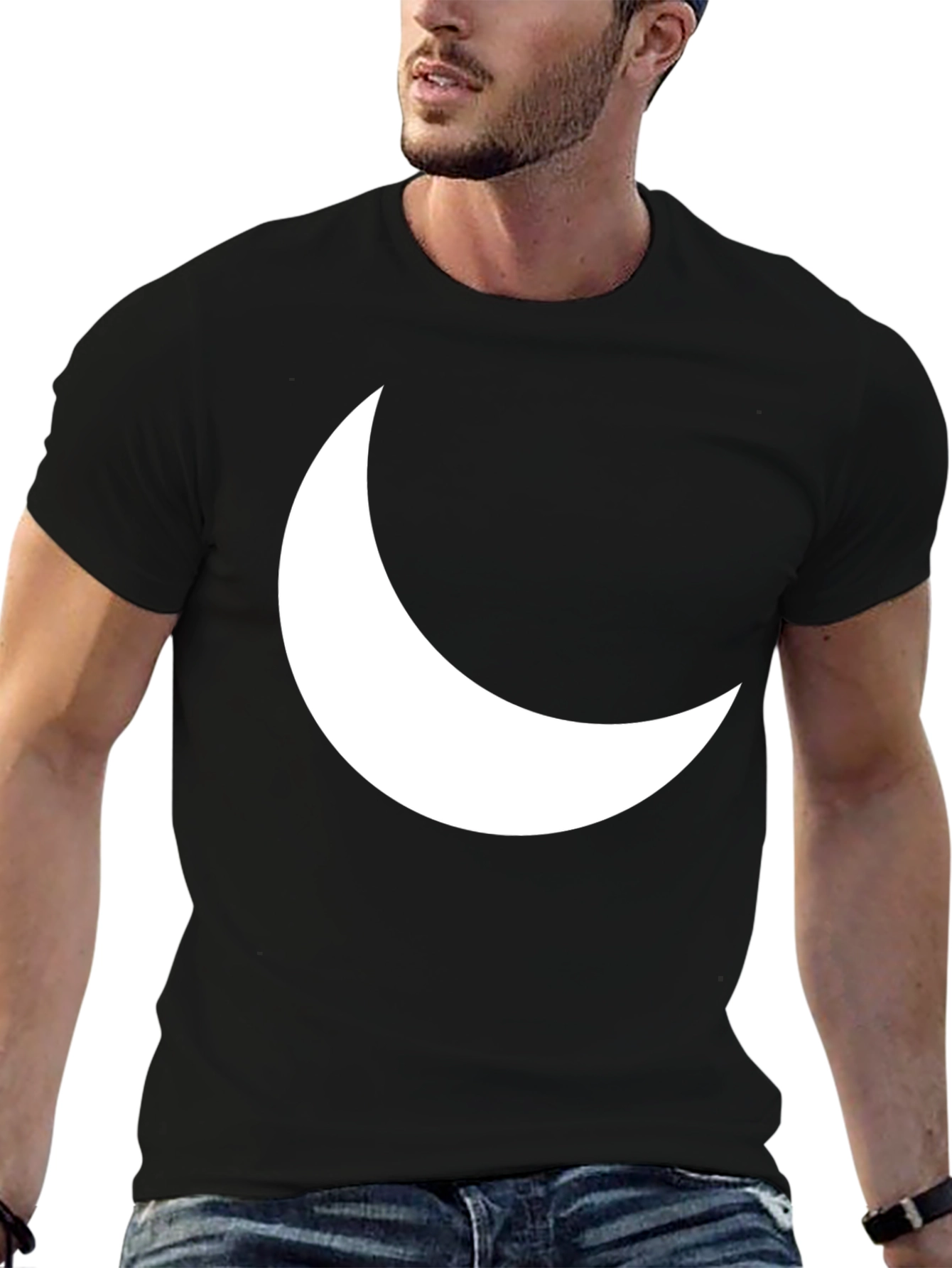 Crescent Moon Graphic T-Shirt - Stylish Black Tee