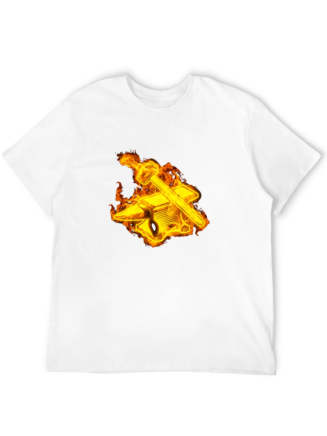 Fiery Blacksmith T-Shirt - Anvil & Hammer Design
