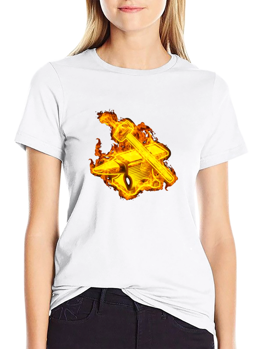 Fiery Blacksmith T-Shirt - Anvil & Hammer Design