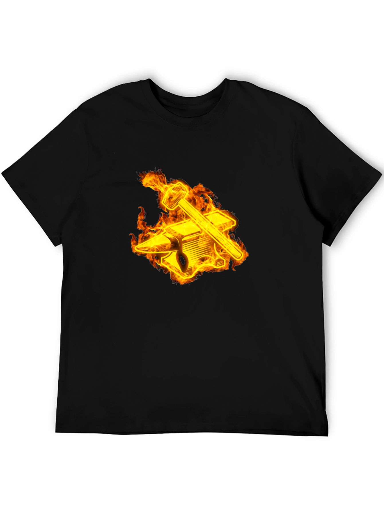 Fiery Blacksmith T-Shirt - Anvil & Hammer Design