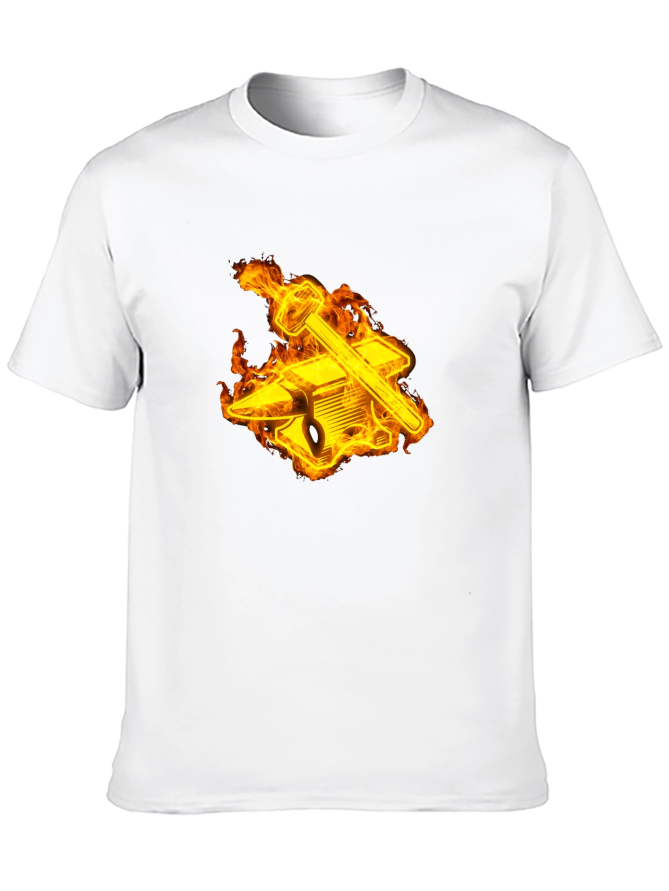 Fiery Blacksmith T-Shirt - Anvil & Hammer Design