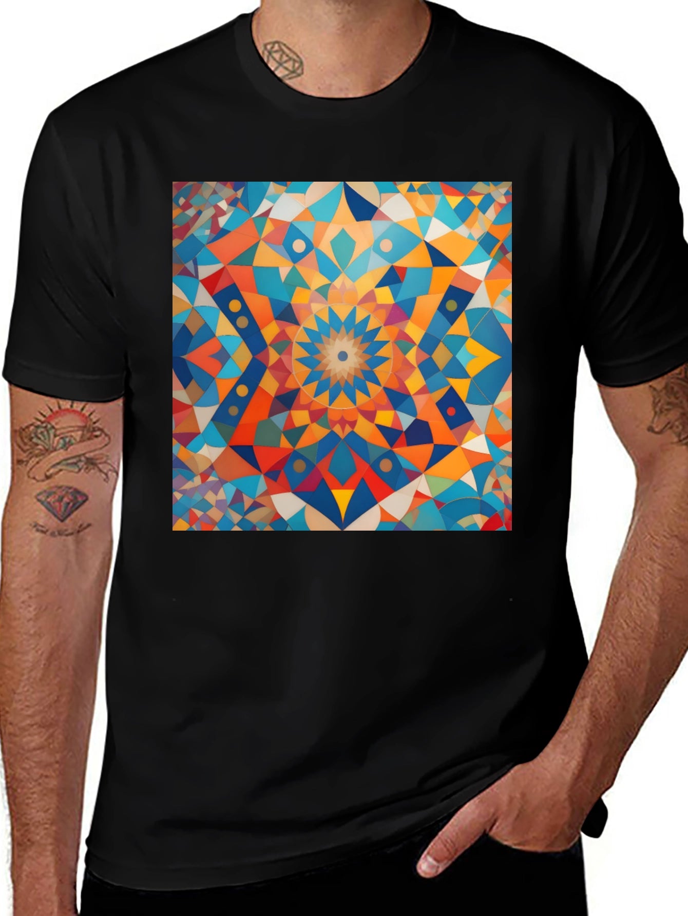 Geometric Mosaic Art Black T-Shirt