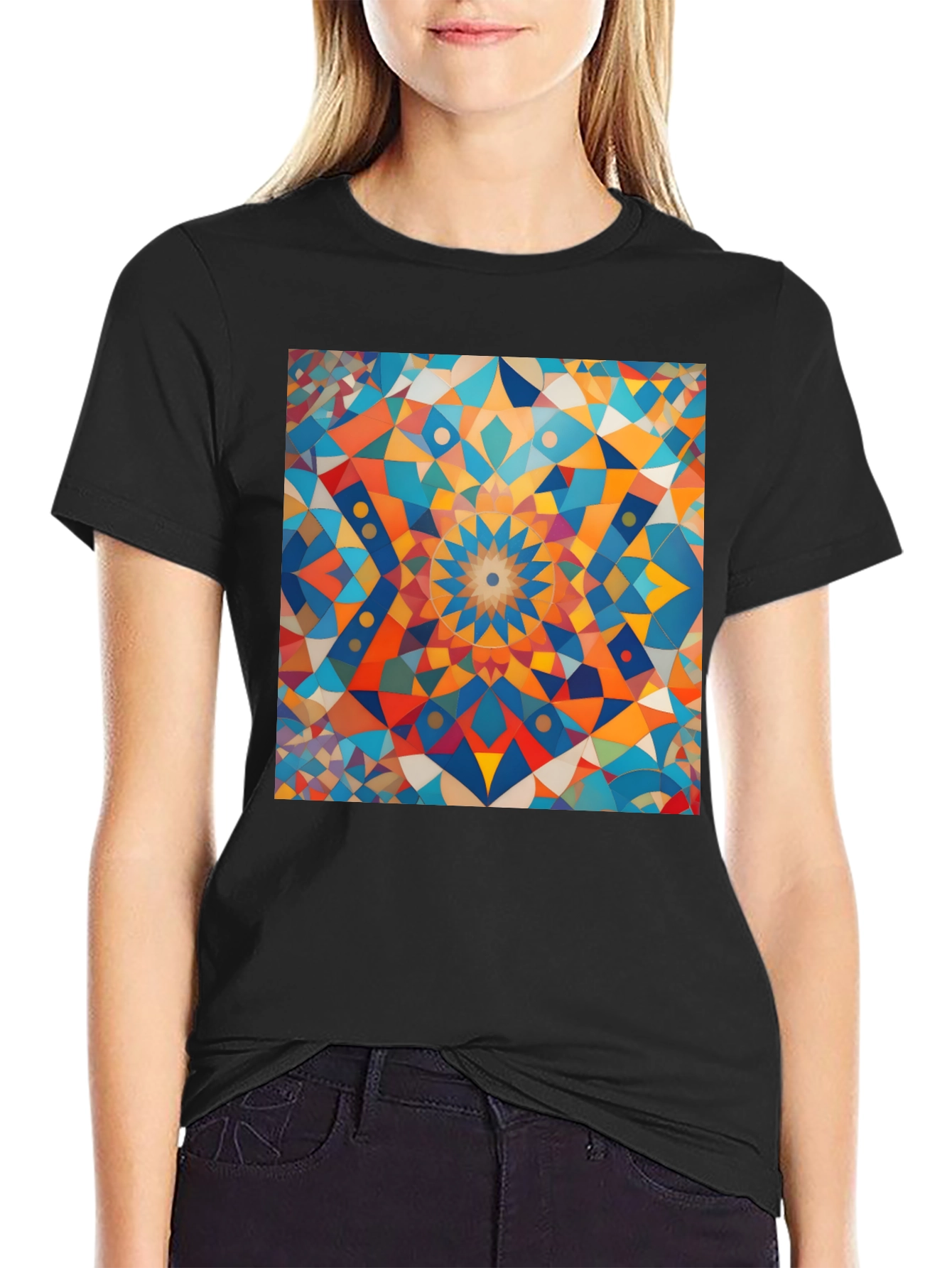 Geometric Mosaic Art Black T-Shirt