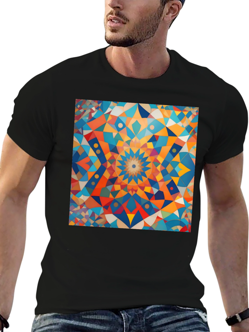 Geometric Mosaic Art Black T-Shirt