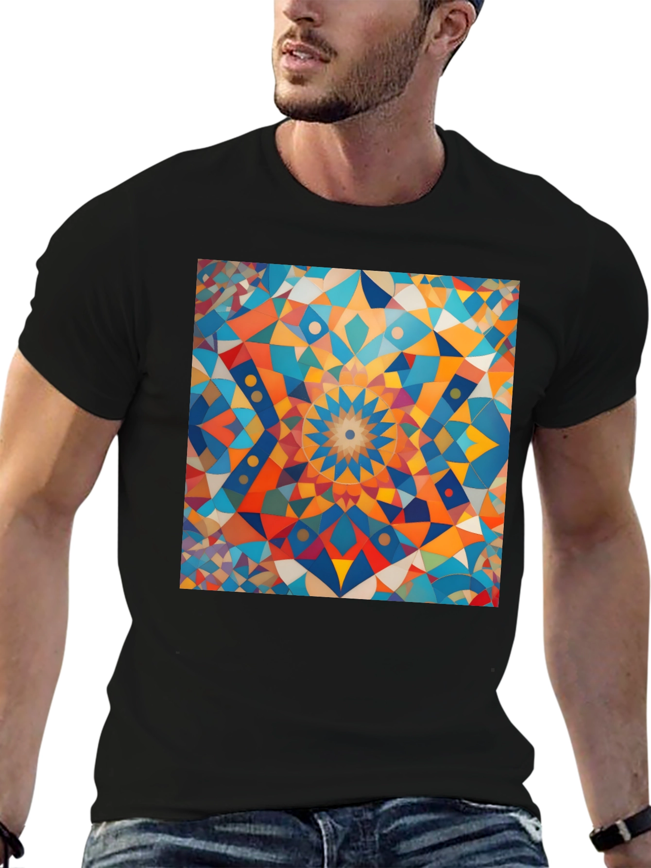 Geometric Mosaic Art Black T-Shirt