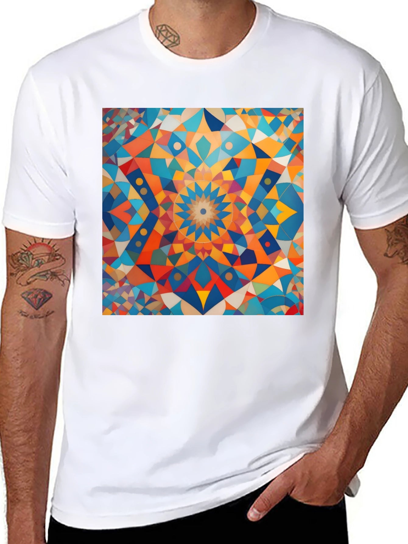 Geometric Mosaic Art Black T-Shirt