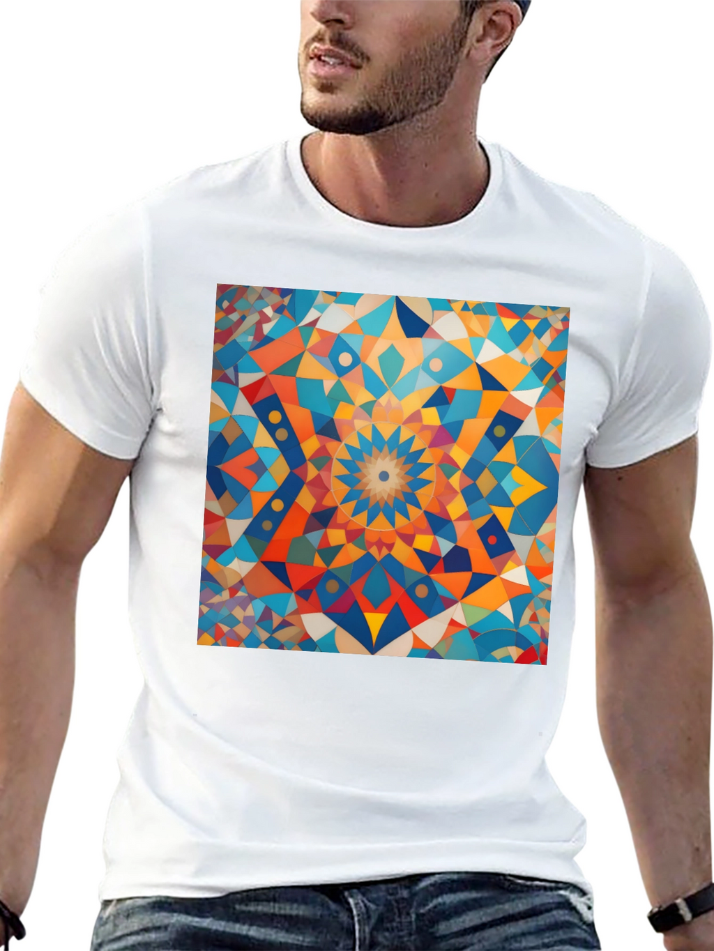 Geometric Mosaic Art Black T-Shirt